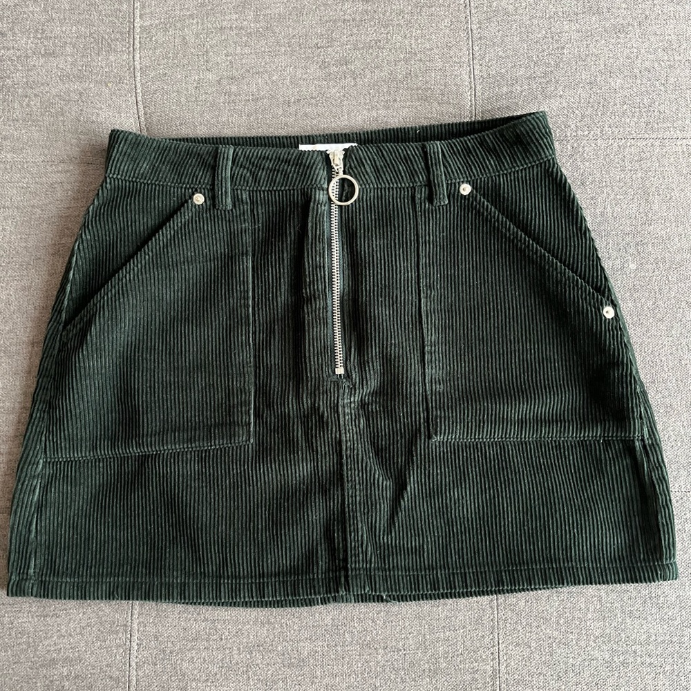 Top Shop Corduroy Zip-Front Mini Skirt - Green